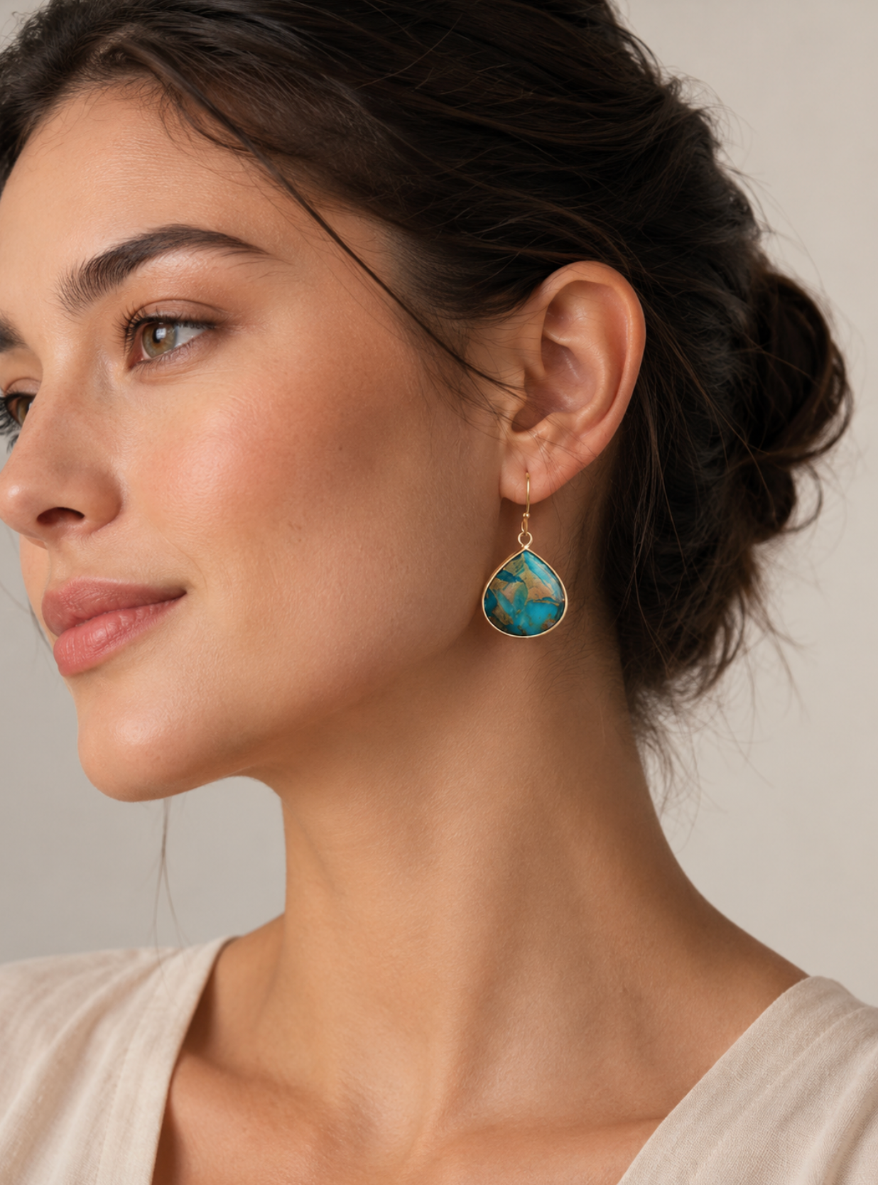Teardrop Turquoise Jasper Gemstone Drop Earrings