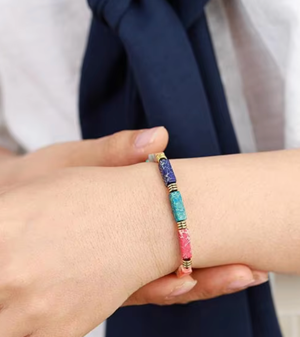 Handmade Adjustable Multi Colored Thin Howlite Gemstone Bracelet