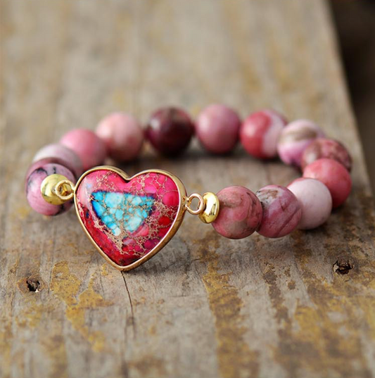 Beaded Gemstone Heart Bracelet