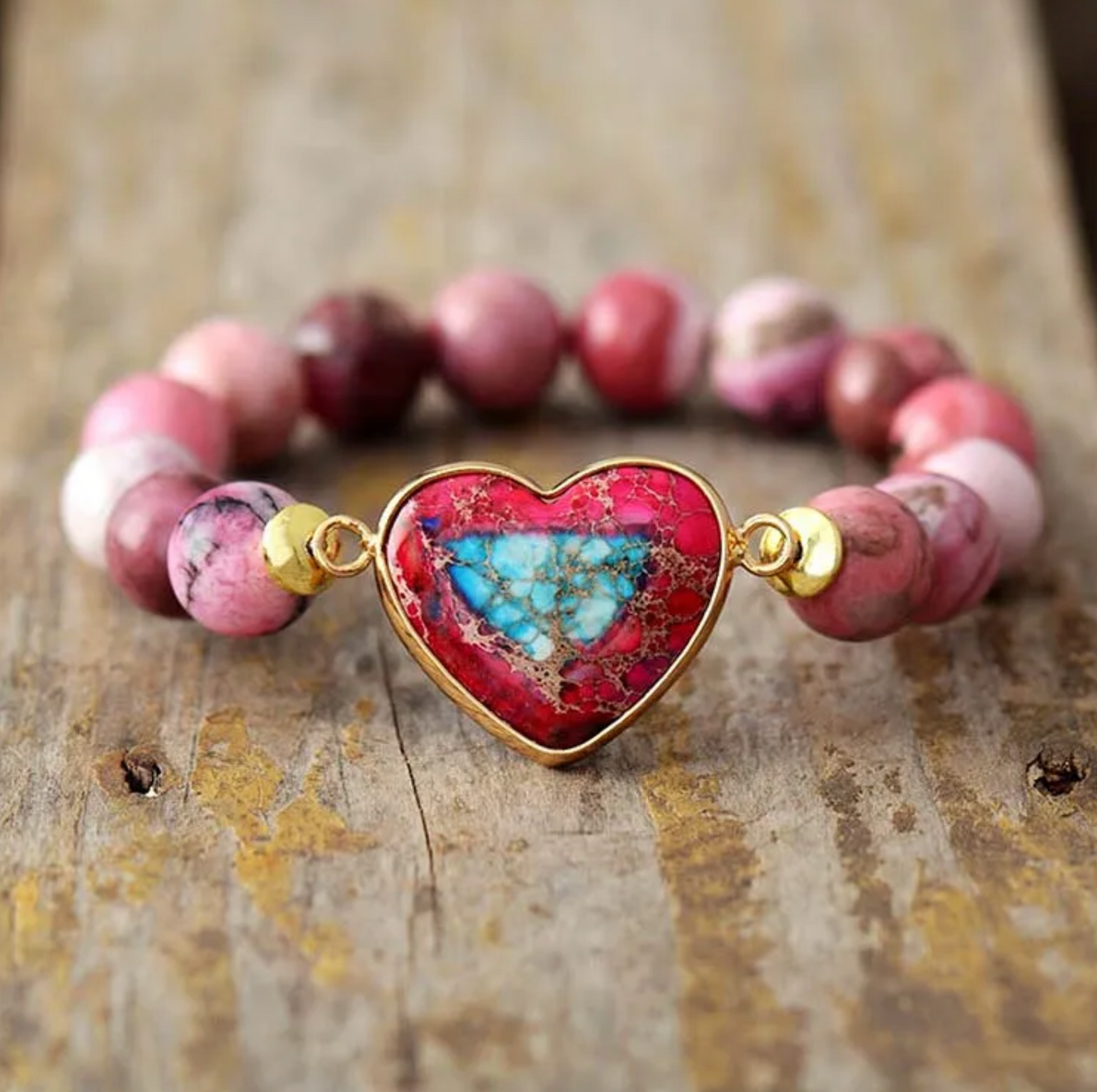 Beaded Gemstone Heart Bracelet