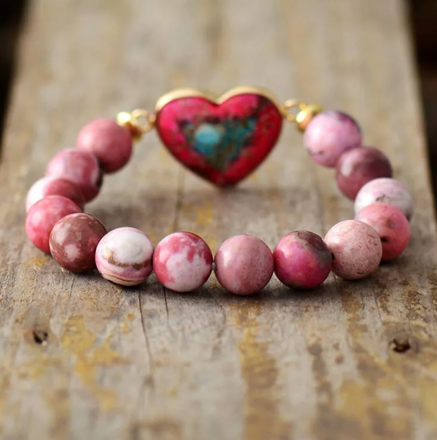 Beaded Gemstone Heart Bracelet