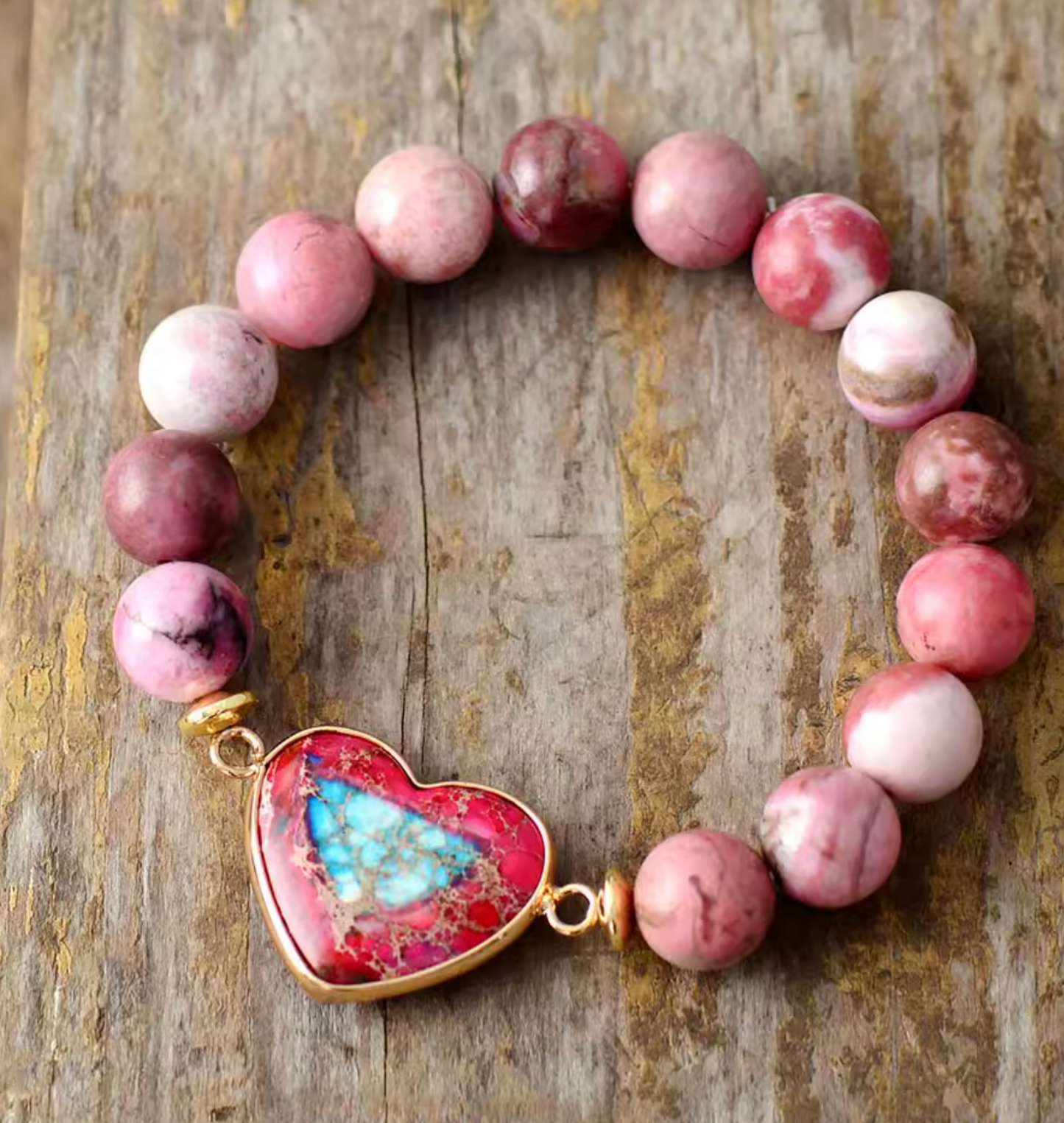Beaded Gemstone Heart Bracelet