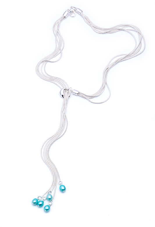 Aqua Freshwater Pearl & Silver-Filled Lariat  Necklace