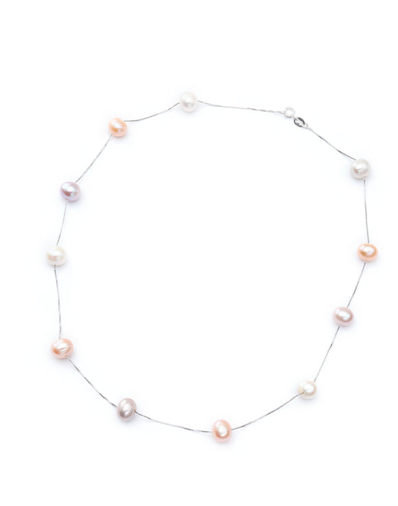 Multi Colored Freshwater Pearl Station Chain Necklace