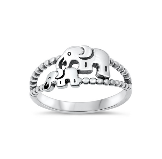 Sterling Silver Mama & Baby Elephant  Ring