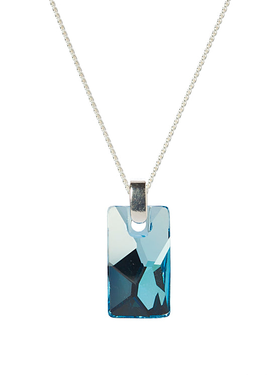 Silvertone Rectangular Pendant Necklace with Swarovski Crystal