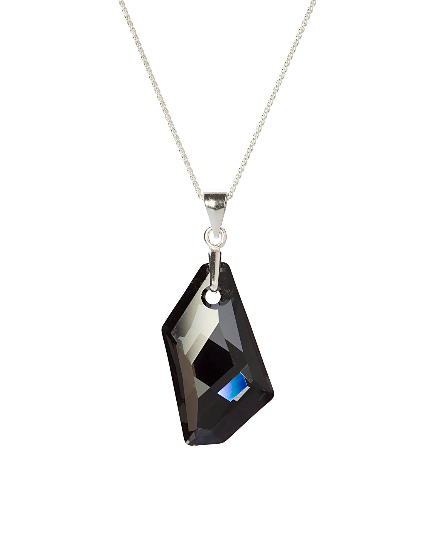 Silvertone Black Swarovski Crystal Pendat Necklace