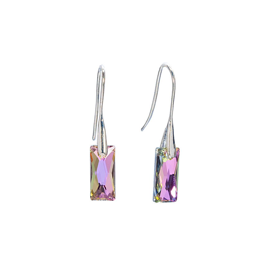 Silvertone & Rectangular Crystal Drop Earrings with Queen Baguette Swarovski Crystals