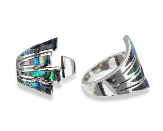 Geometric Paua & Sterling Silver Ring