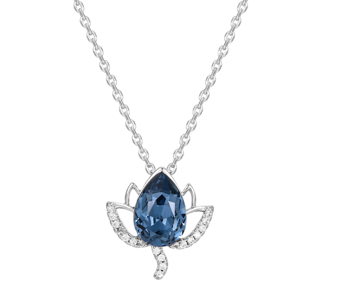 Lotus Montana Teardrop Pendant Necklace with Swarovski Crystals