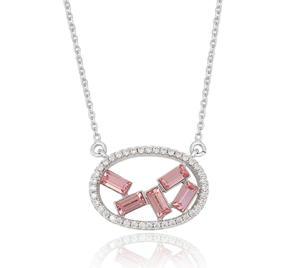 Silvertone Geometric Pendant Necklace with Cubic Zirconia