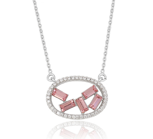 Silvertone Geometric Pendant Necklace with Cubic Zirconia