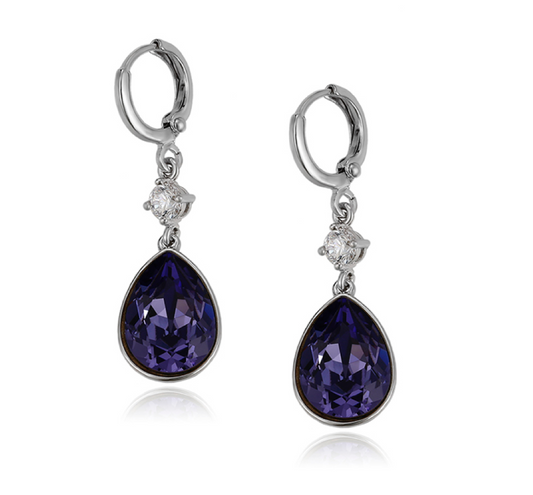 Silvertone Tanzanite Swarovski Crystal Teardrop Drop Earrings