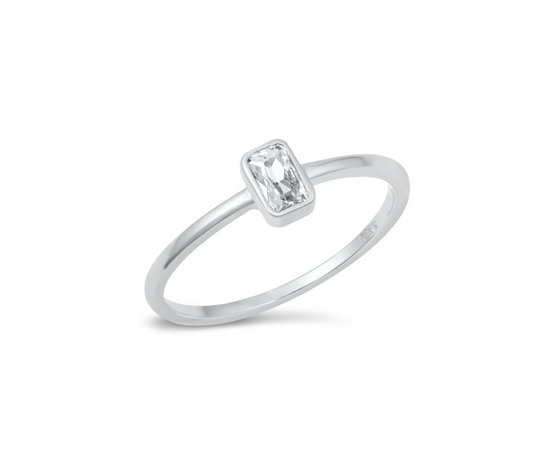 Sterling Silver & Cubic Zirconia Baguette Solitaire Ring