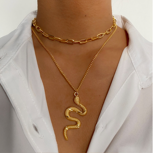 Goldtone Snake Layered Necklace