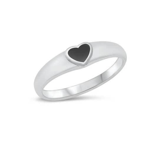 Black Agate & Sterling Silver Heart Ring
