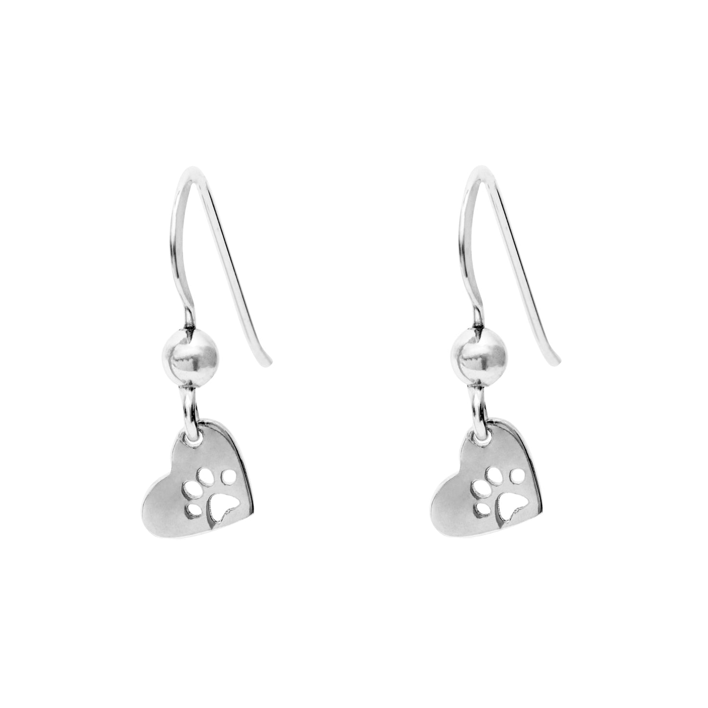 Sterling Silver Heart Paw Print Drop Earrings