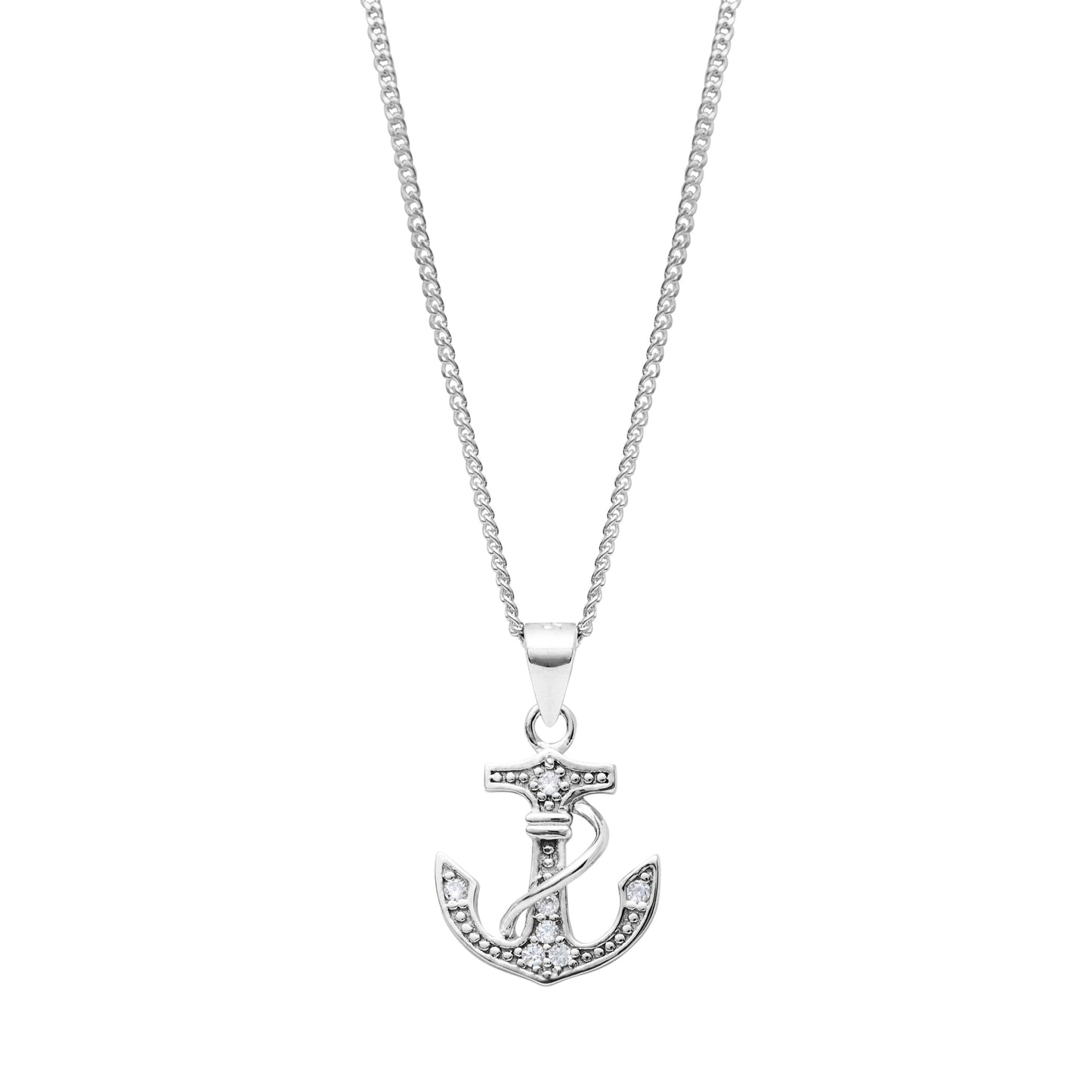 Cubic Zirconia & Sterling Silver Anchor Pendant Necklace