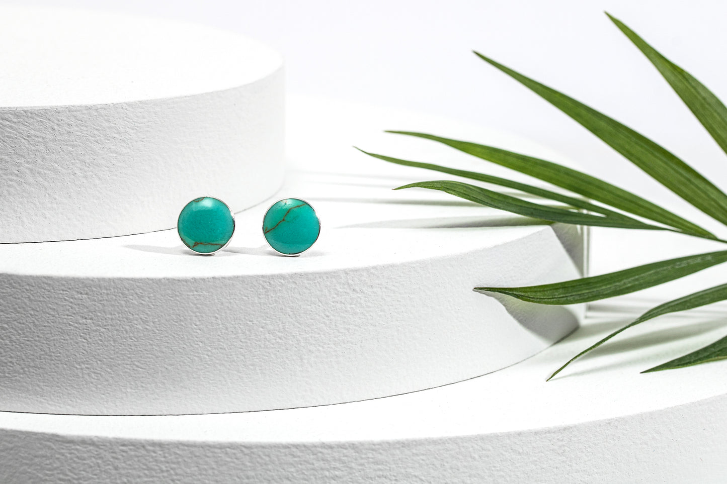 Sterling Silver Turquoise Round Stud Earrings