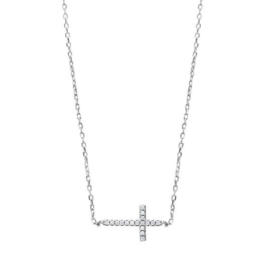 Cubic Zirconia & Sterling Silver Pave Cross Pendant Necklace