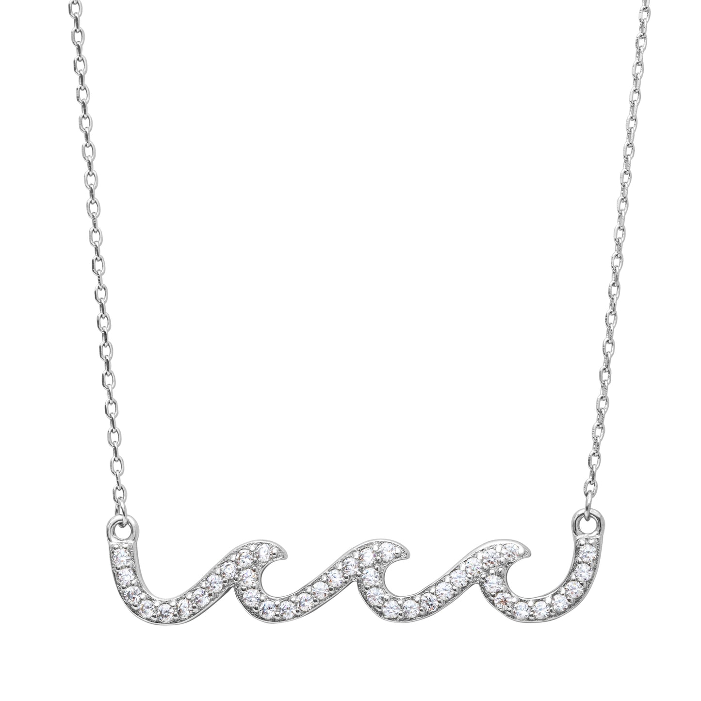 Cubic Zirconia & Sterling Silver Pave Waves Pendant Necklace