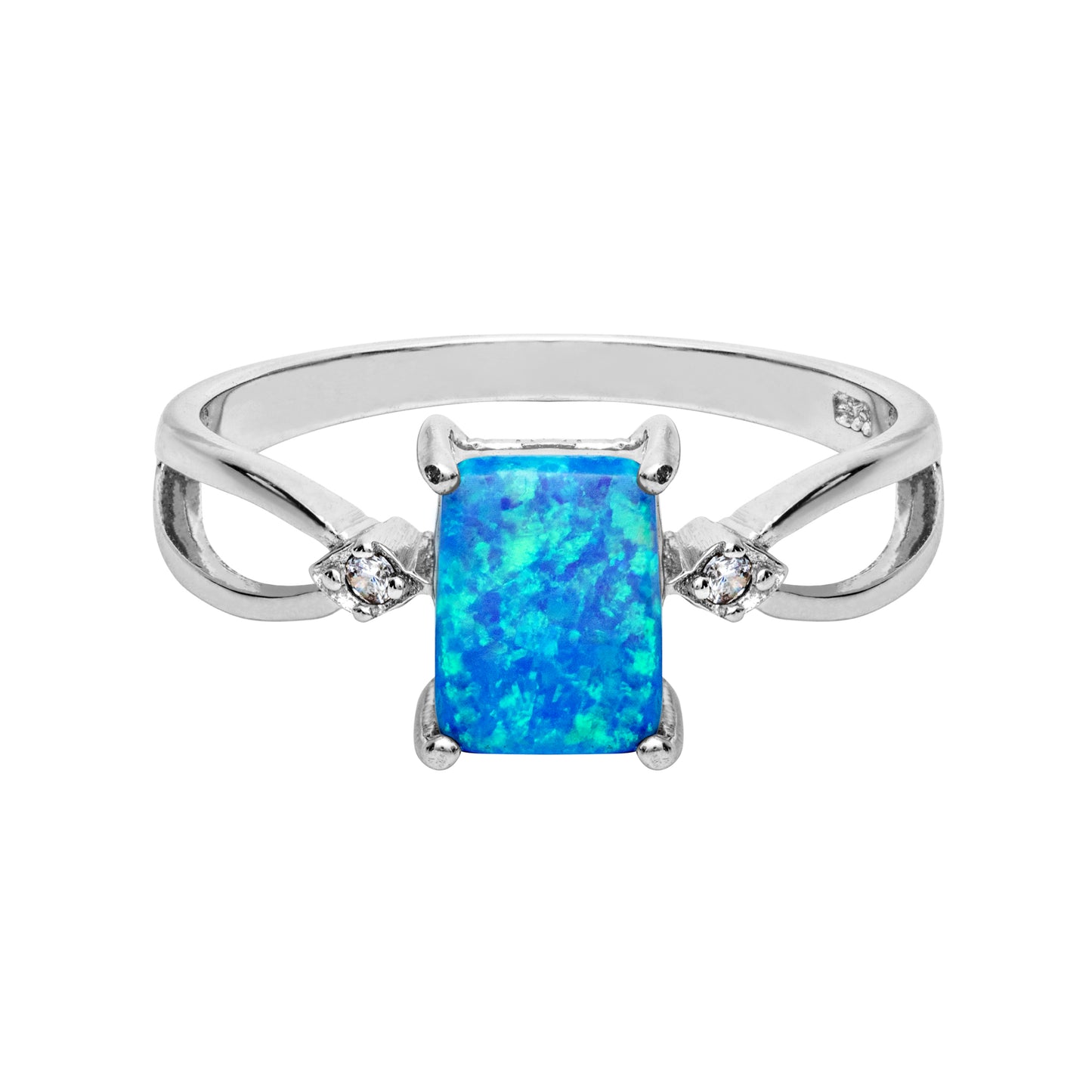 Blue Opal & Cubic Zirconia Openwork Ring