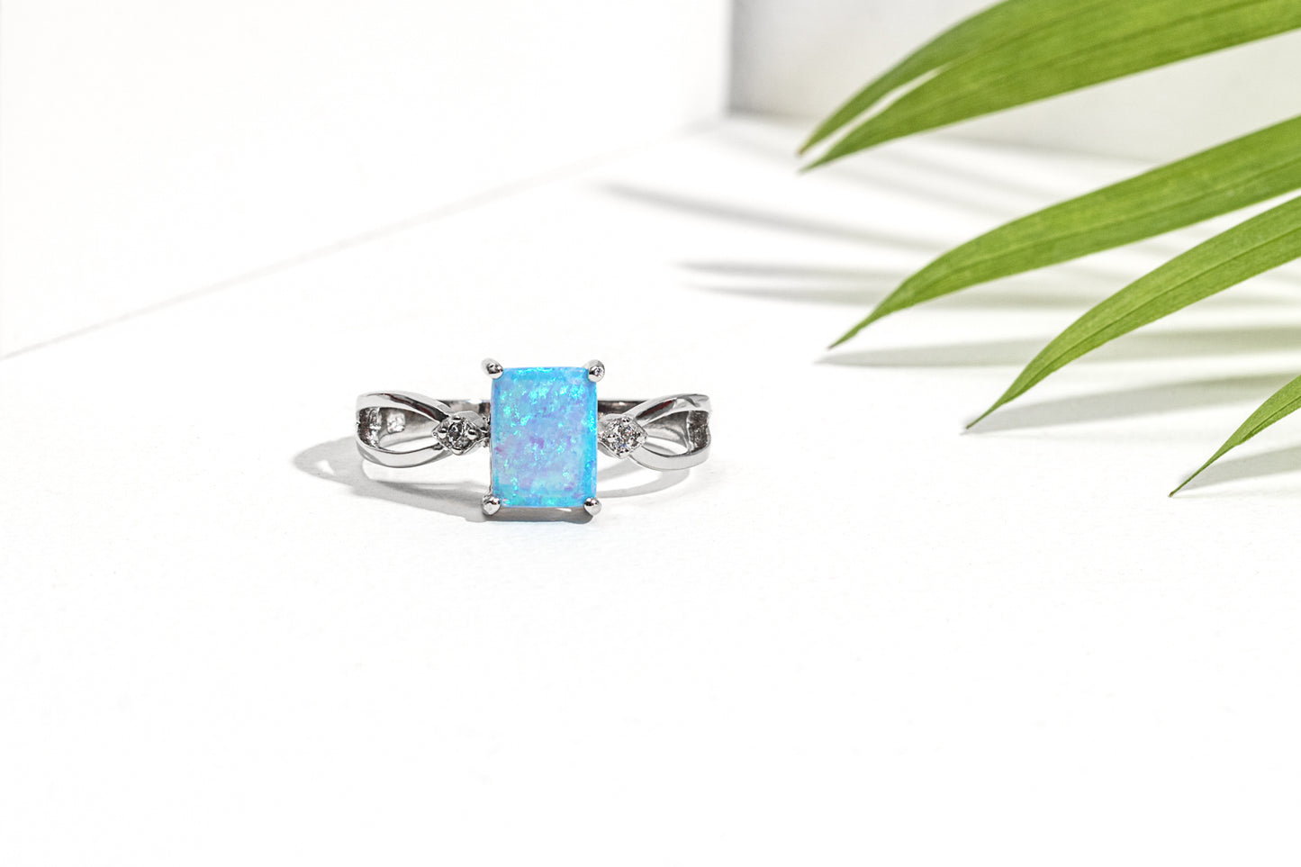 Blue Opal & Cubic Zirconia Openwork Ring