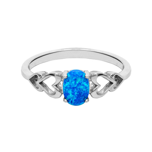 Blue Opal & Sterling Silver Open Heart Ring