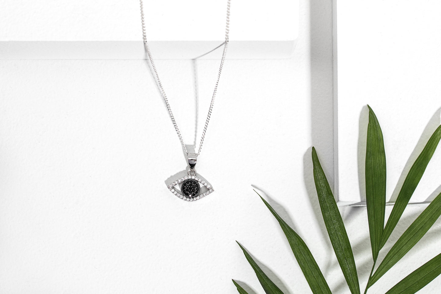 Black Clear Cubic Zirconia Evil Eye Necklace