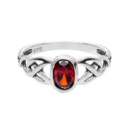 Sterling Silver & Garnet Red Oval Celtic Ring