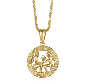 Goldtone Gemini Circular Zodiac Pendant Necklace