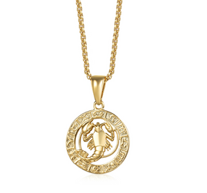 Goldtone Cancer Zodiac Circular Pendant Necklace