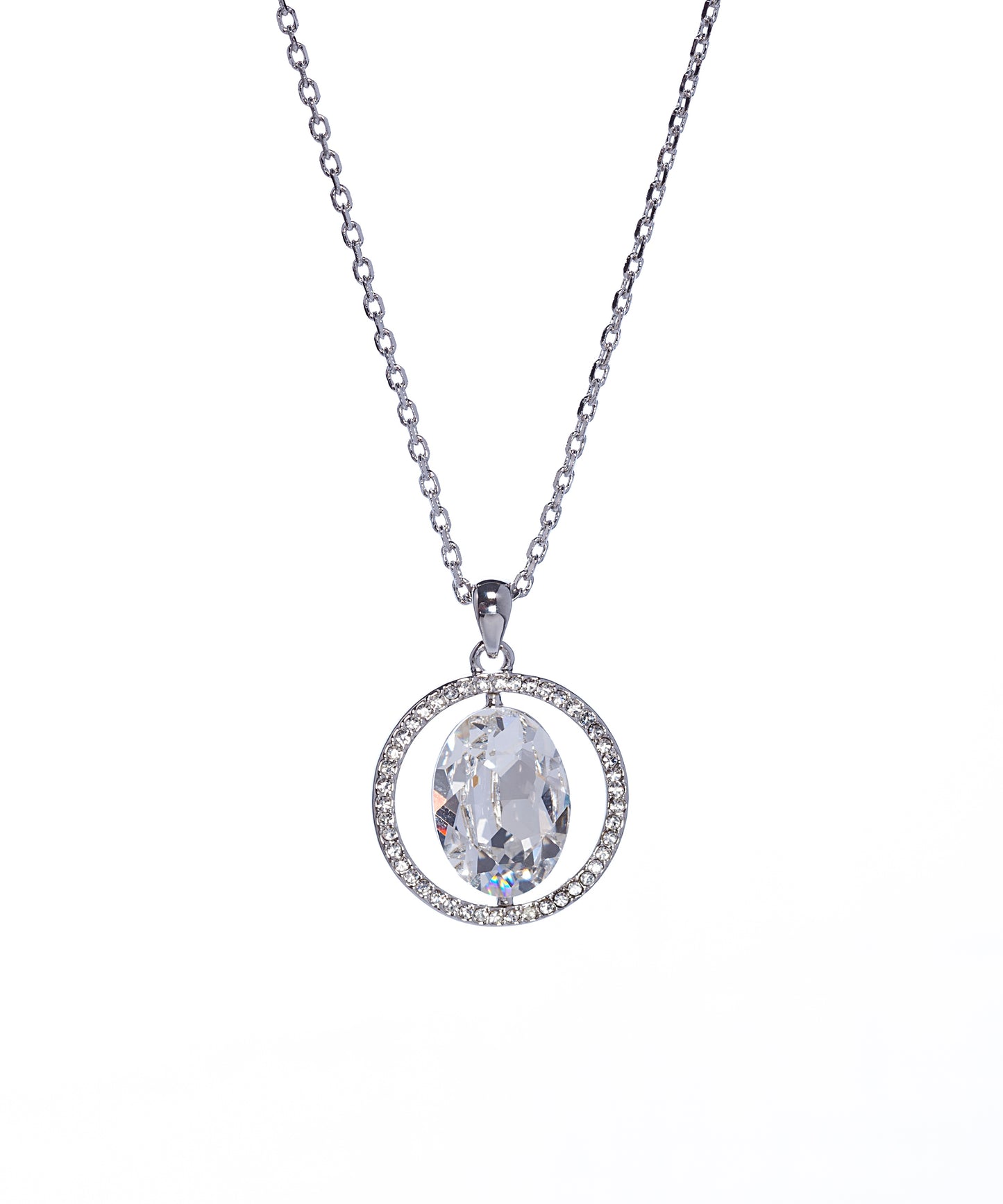 Silvertone Pendant Necklace with Swarovski Crystal