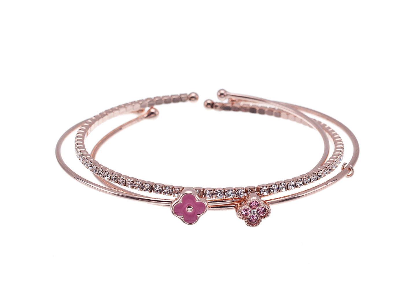 Rose Goldtone Flower Crystal Bracelet Set