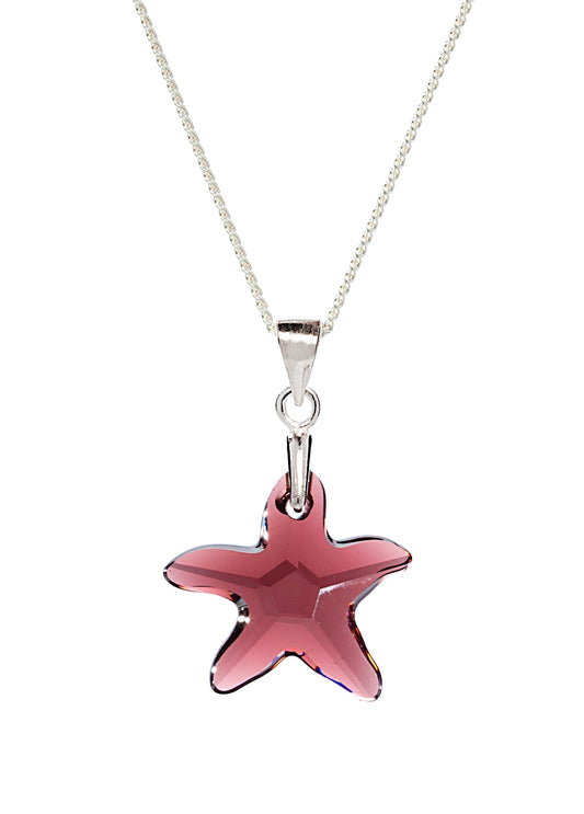 Silvertone Starfish Swarovski Crystal Pendant Necklace