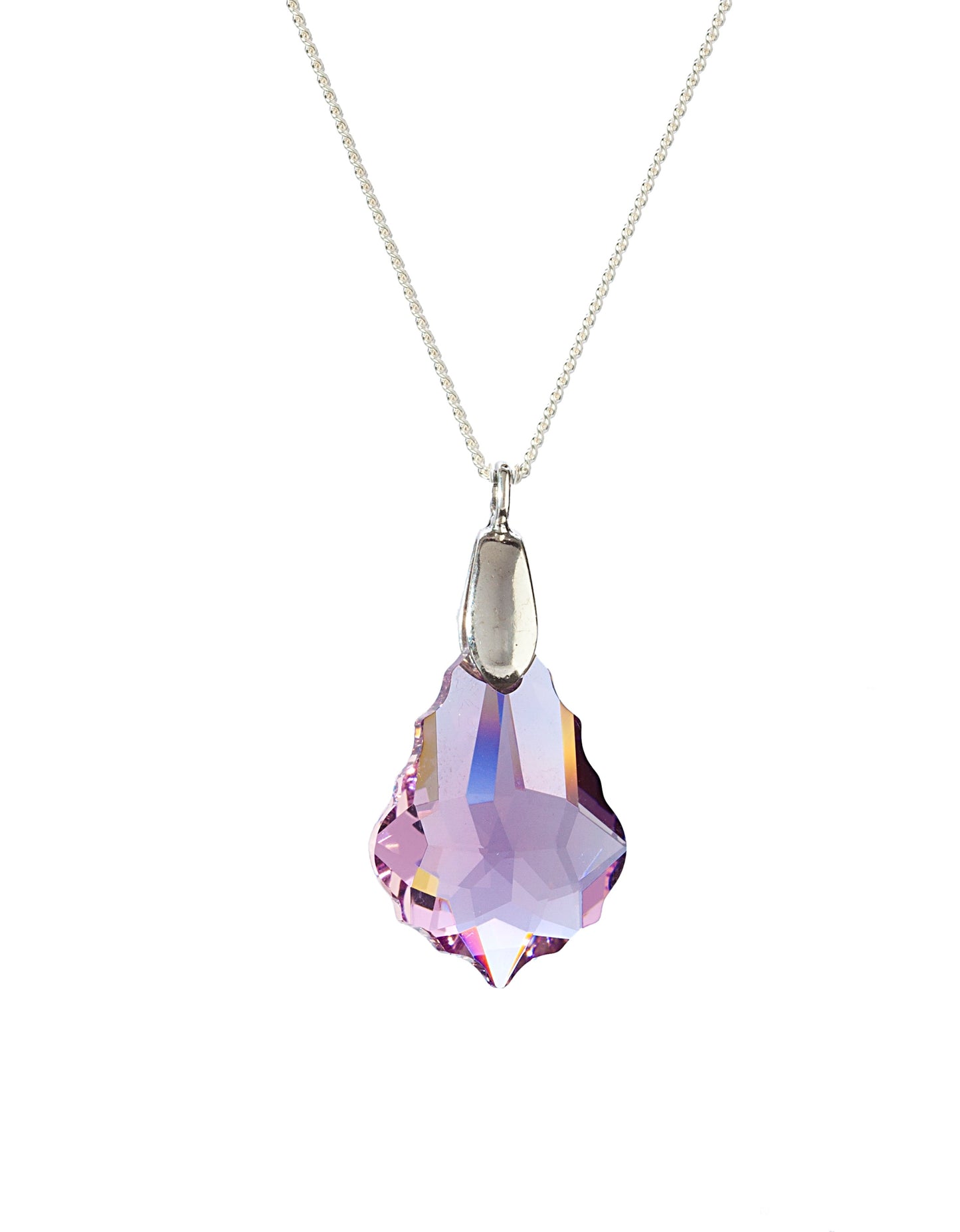 Silvertone Multi-faceted Teardrop Pendant Necklace with Swarovski Crystals