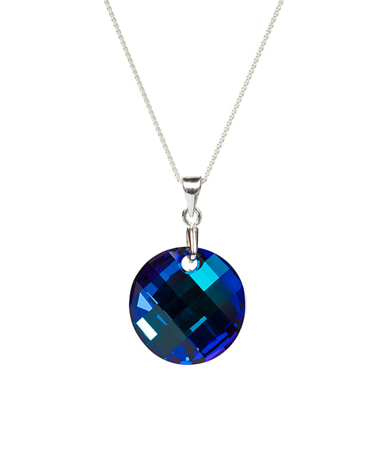 Silvertone Necklace with Faceted Curled Swarovski Crystal Pendant