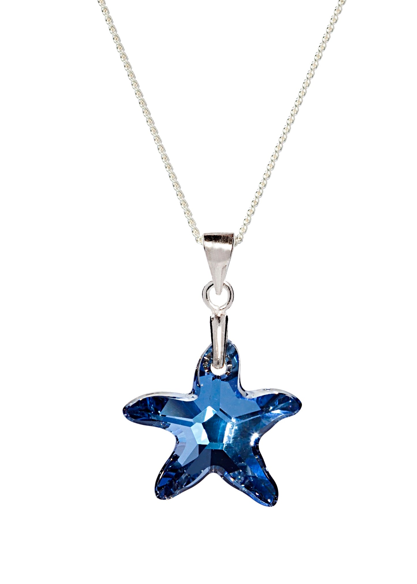 Silvertone Starfish Swarovski Crystal Pendant Necklace