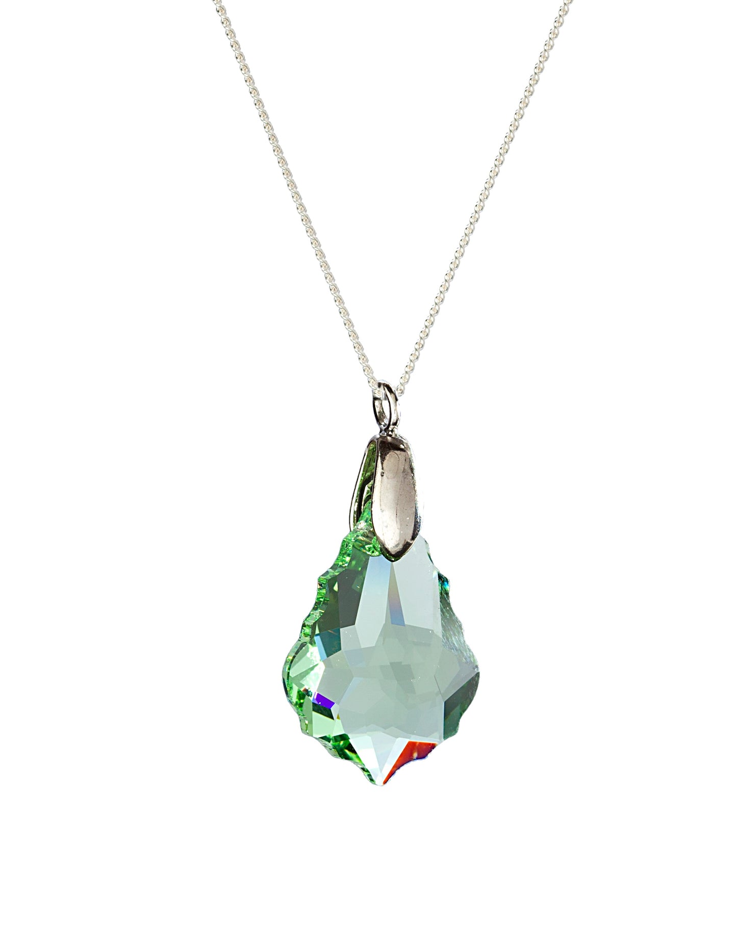 Silvertone Multi-faceted Teardrop Pendant Necklace with Swarovski Crystals