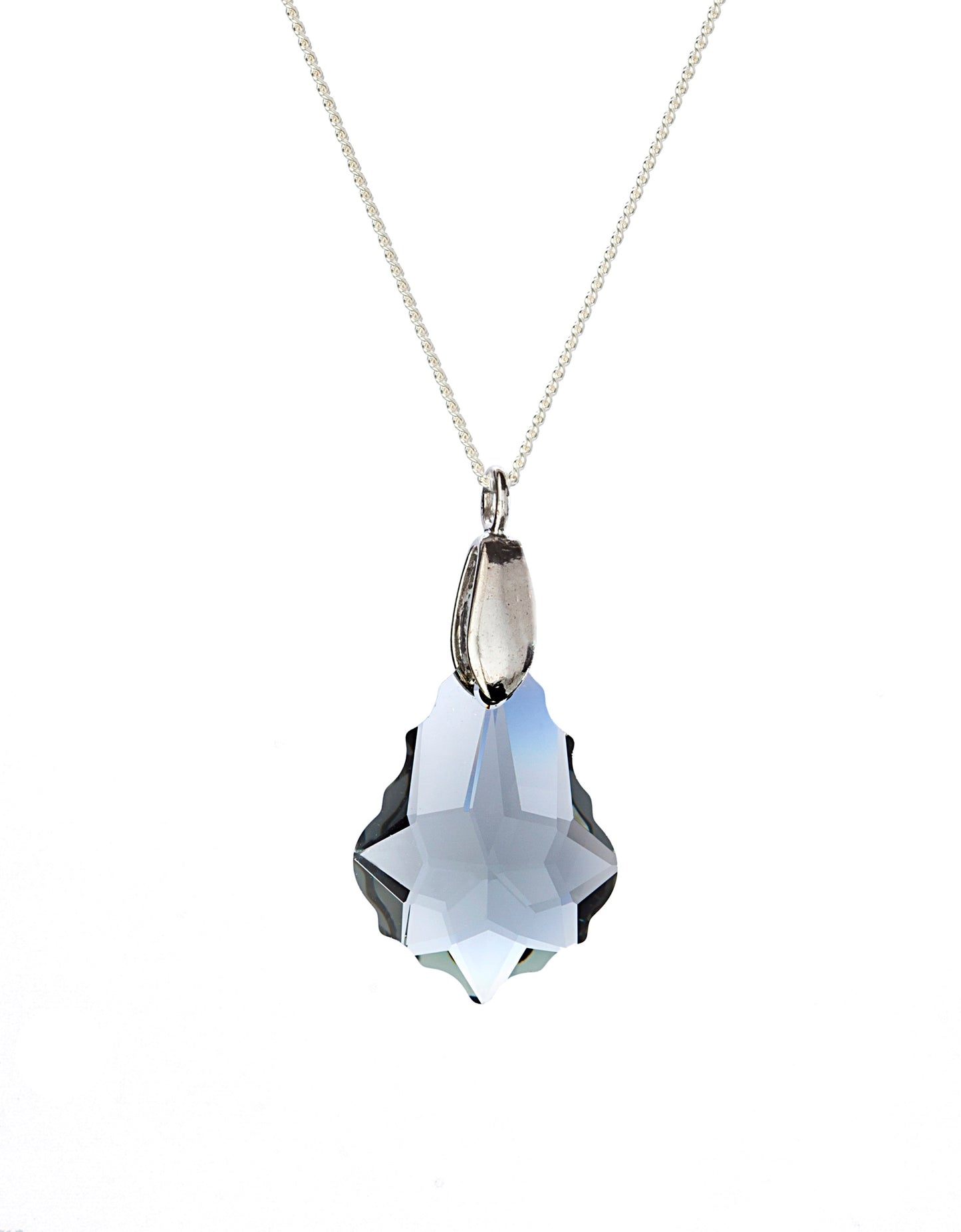 Silvertone Multi-faceted Teardrop Pendant Necklace with Swarovski Crystals