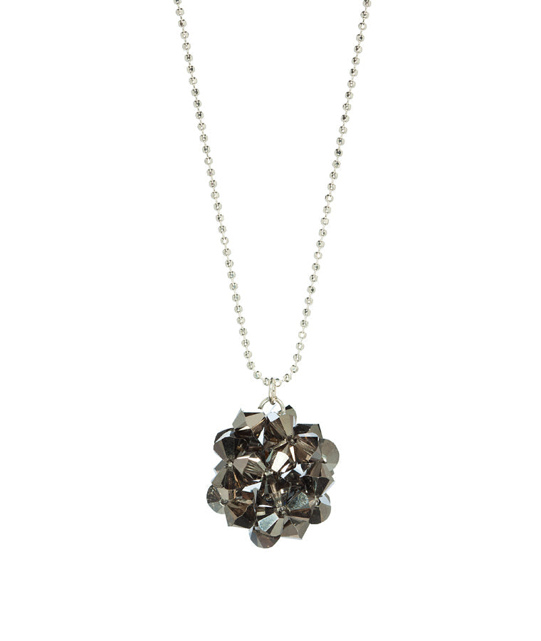 Silvertone Cluster Bicone Pendant Necklace with Hand Made with Swarovski Crystals