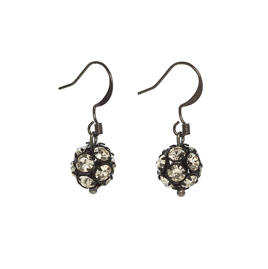 Clear-Black Swarovski Crystal Ball Earrings