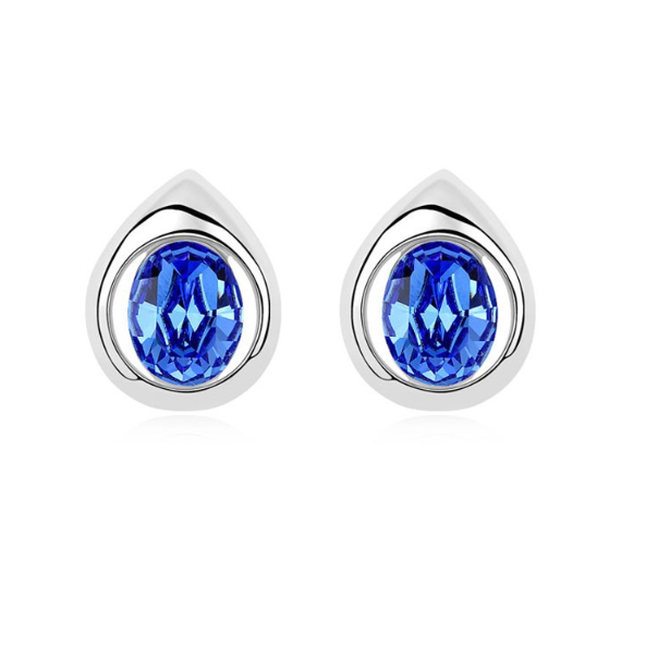 Silvertone Blue Swarovski Crystal Teardrop Stud Earrings