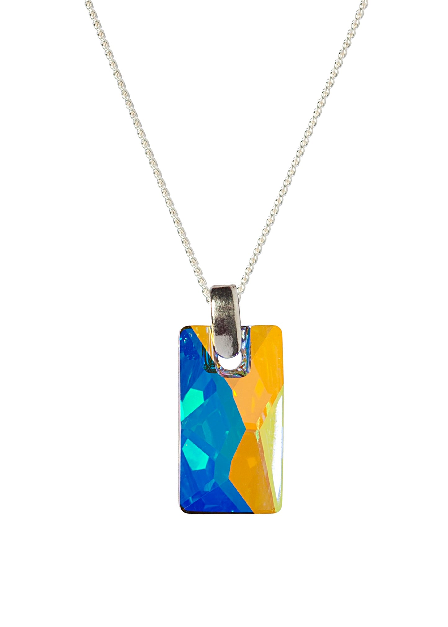 Silvertone Rectangular Pendant Necklace with Swarovski Crystal