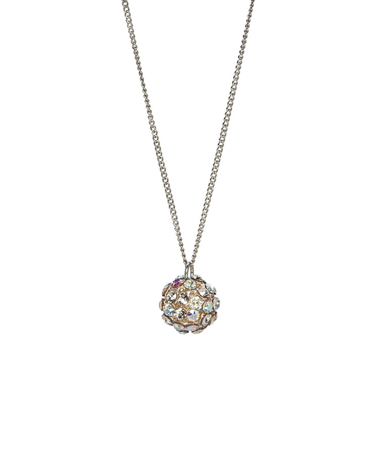 Silvertone Round Cluster Ball Pendant Necklace with Swarovski Crystals