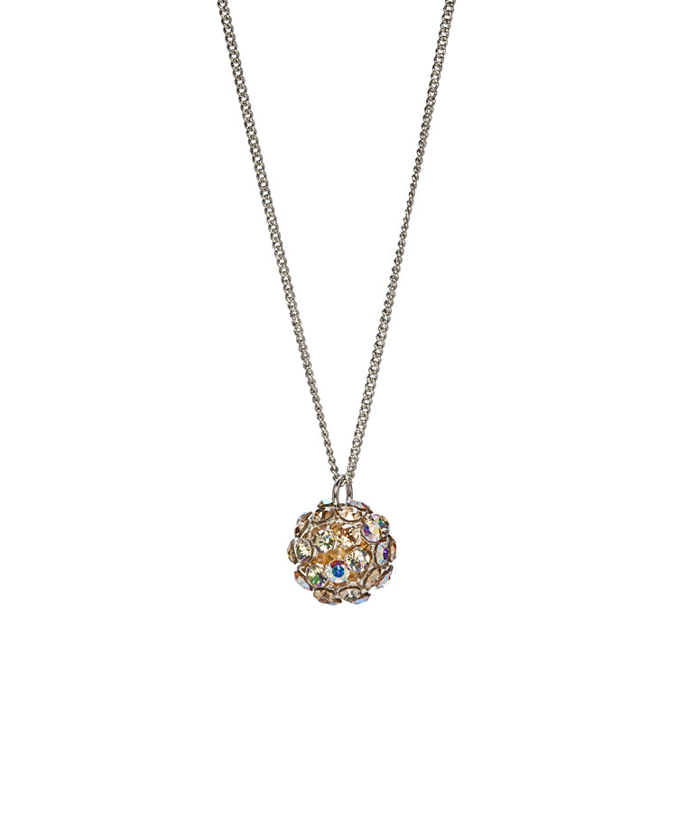 Silvertone Round Cluster Ball Pendant Necklace with Swarovski Crystals