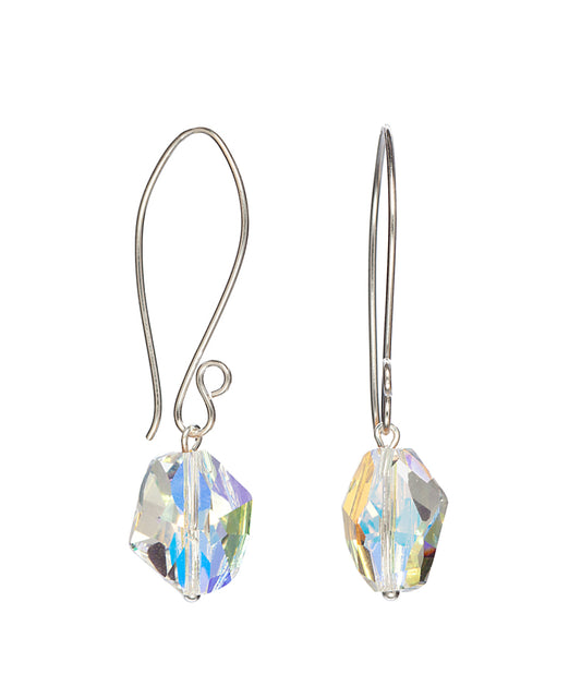 Aurora Borealis Swarovski Crystal Faceted Drop Earrings In Sterling Silver