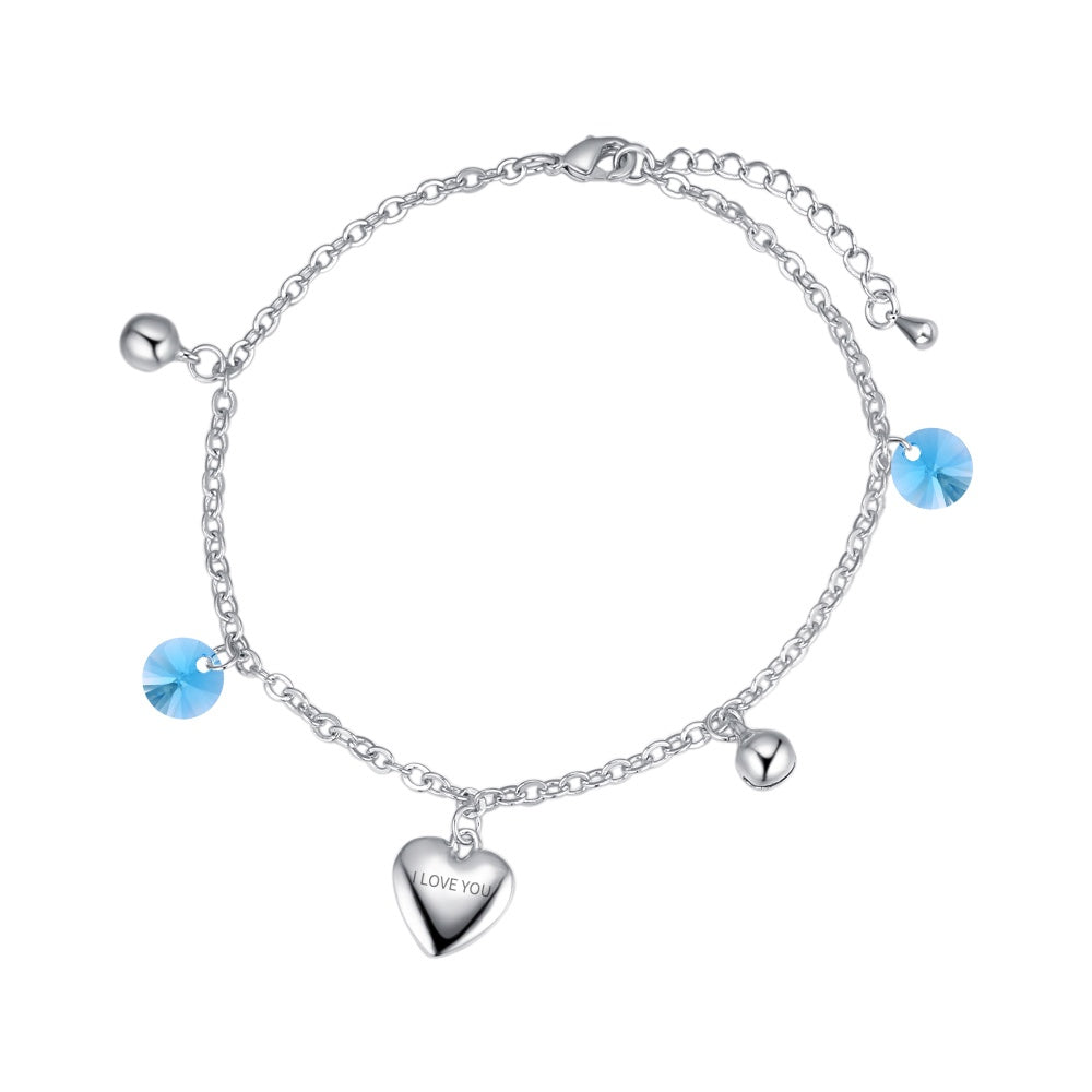 Silvertone Crystal 'Love You' Heart Anklet