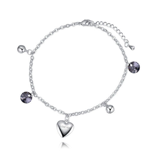 Silvertone Crystal 'Love You' Heart Anklet