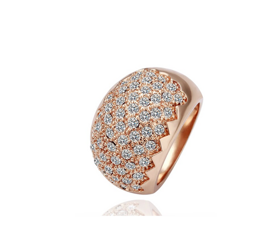 Rose Goldtone Clear Pave Cubic Zirconia Zig Zag Dome Ring